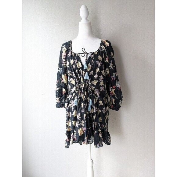 Free People Camella Mini Dress Floral Printed Cotton Ruffle Ruched Sz XS Boho - Picture 3 of 9